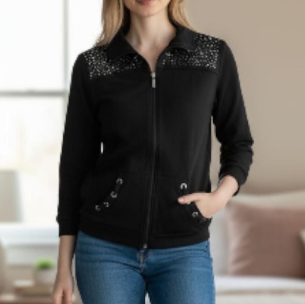 Quacker Factory Black Embellished Bomber Jacket